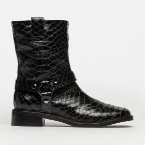 Bota Caña Media Biker Snake Print Negro